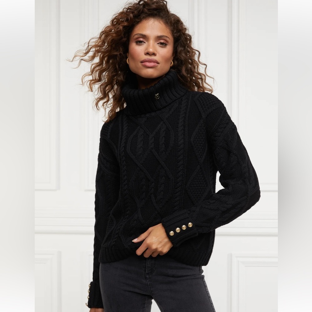 Holland Cooper Black Noveli Cable Knit Sweater XS
